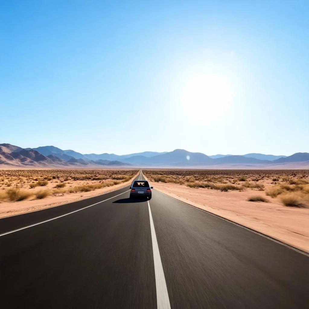 Driving on a desert road