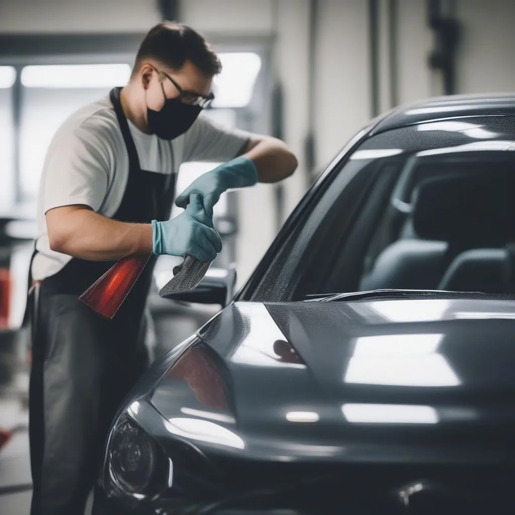 Professional Car Detailer at Work