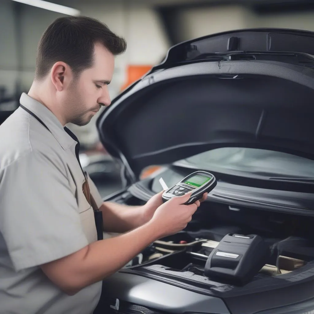 Mechanic working on disabled car accessory