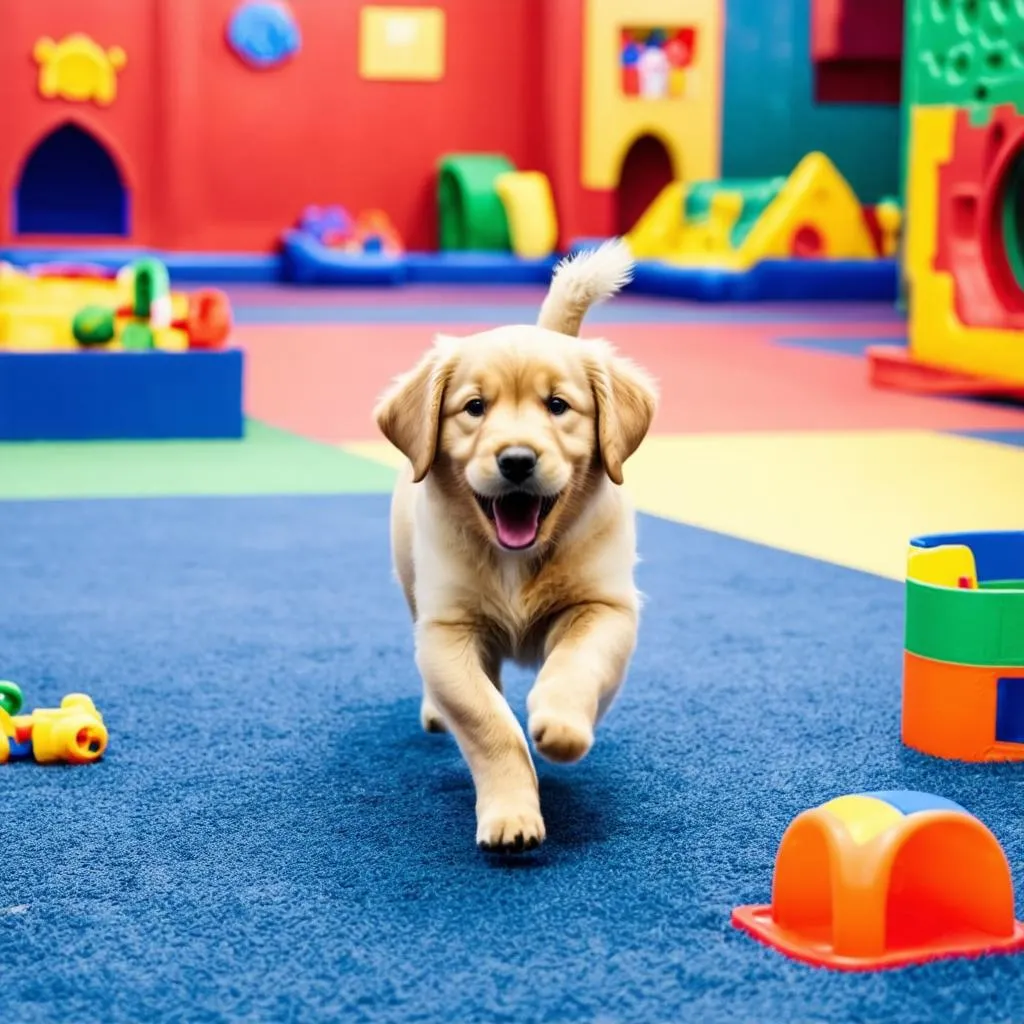 Playful Golden Retriever at Doggie Daycare