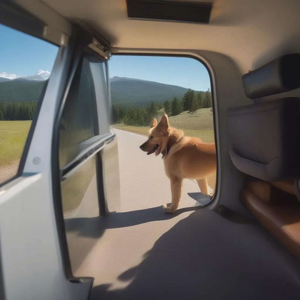 Dog trailer on a road trip