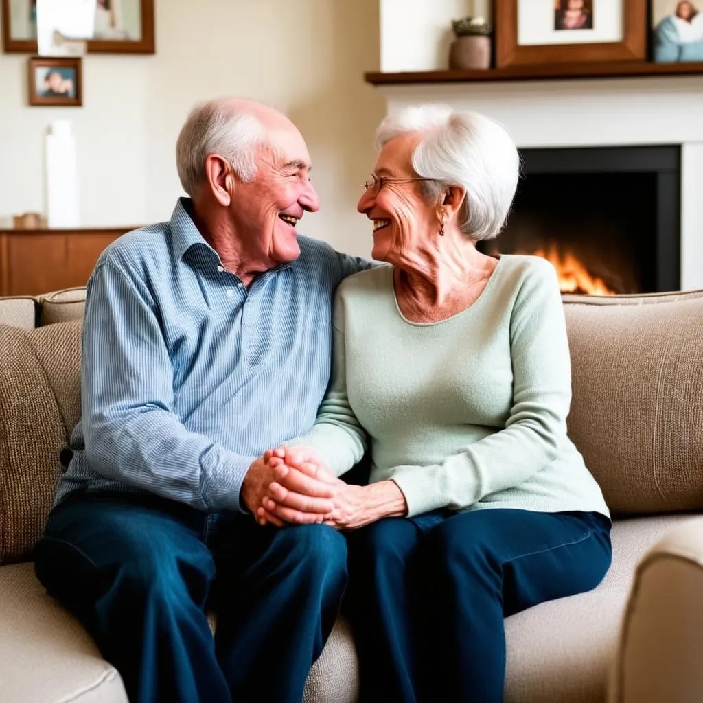 elderly couple holding hands