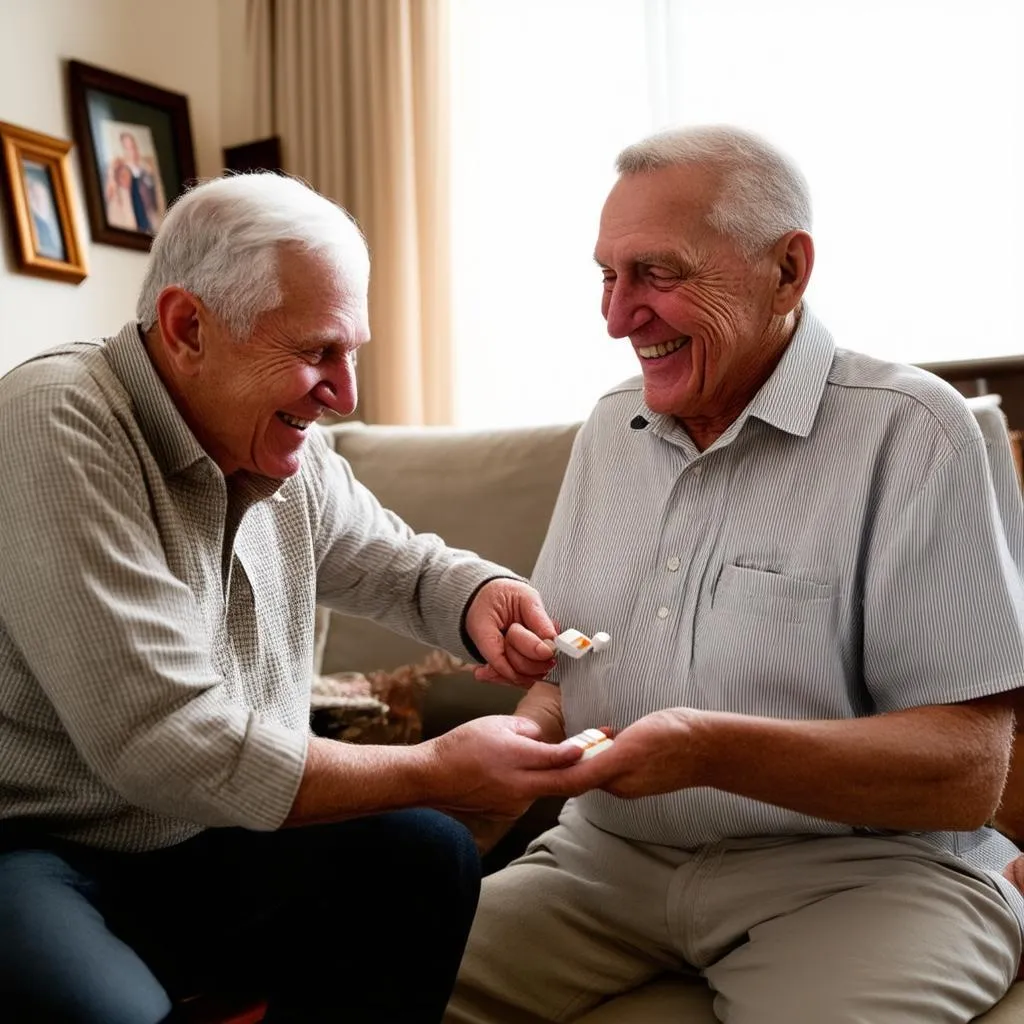 Smiling Elderly Man with Caregiver