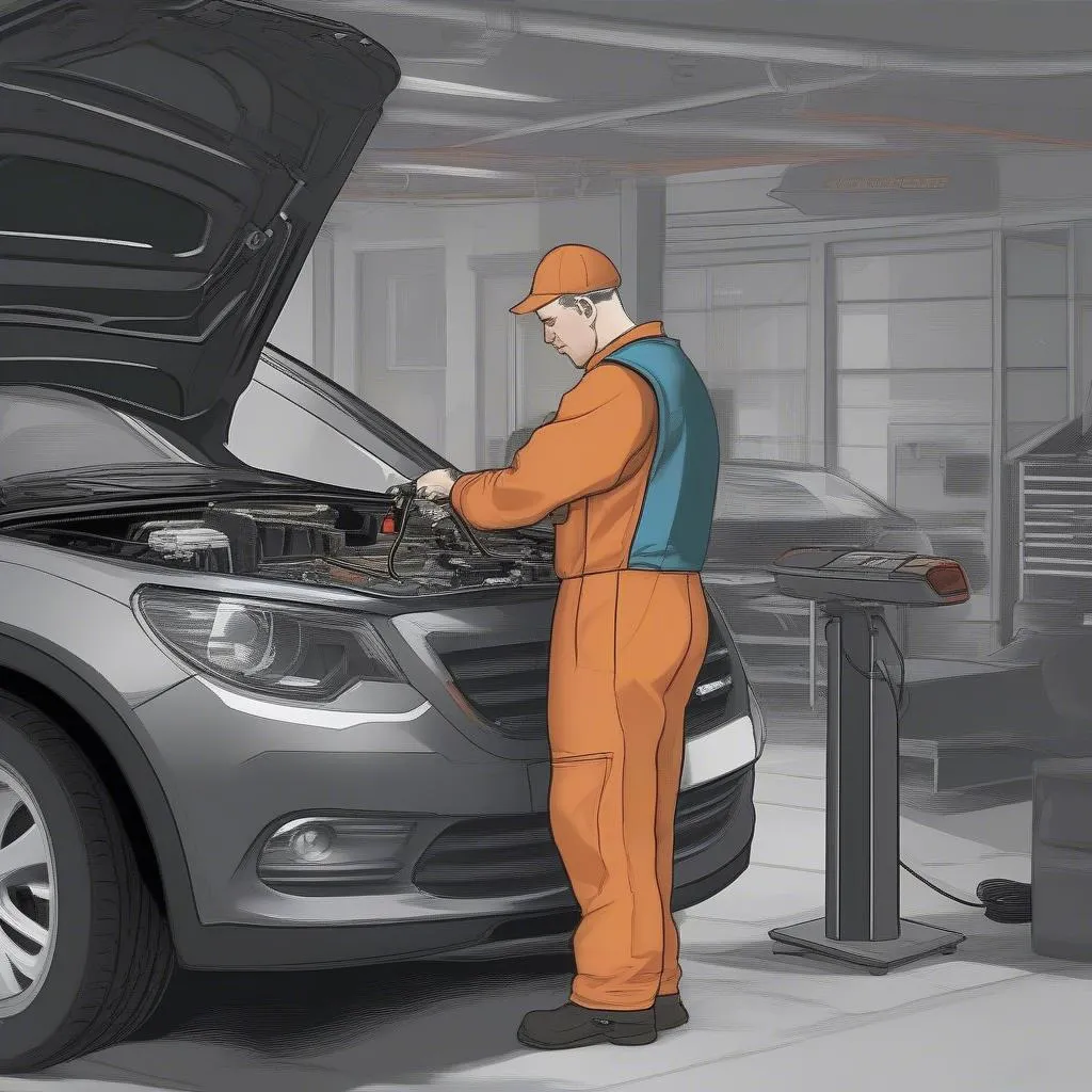 A Mechanic Using a Dealer Scanner to Diagnose an Issue in a European Car