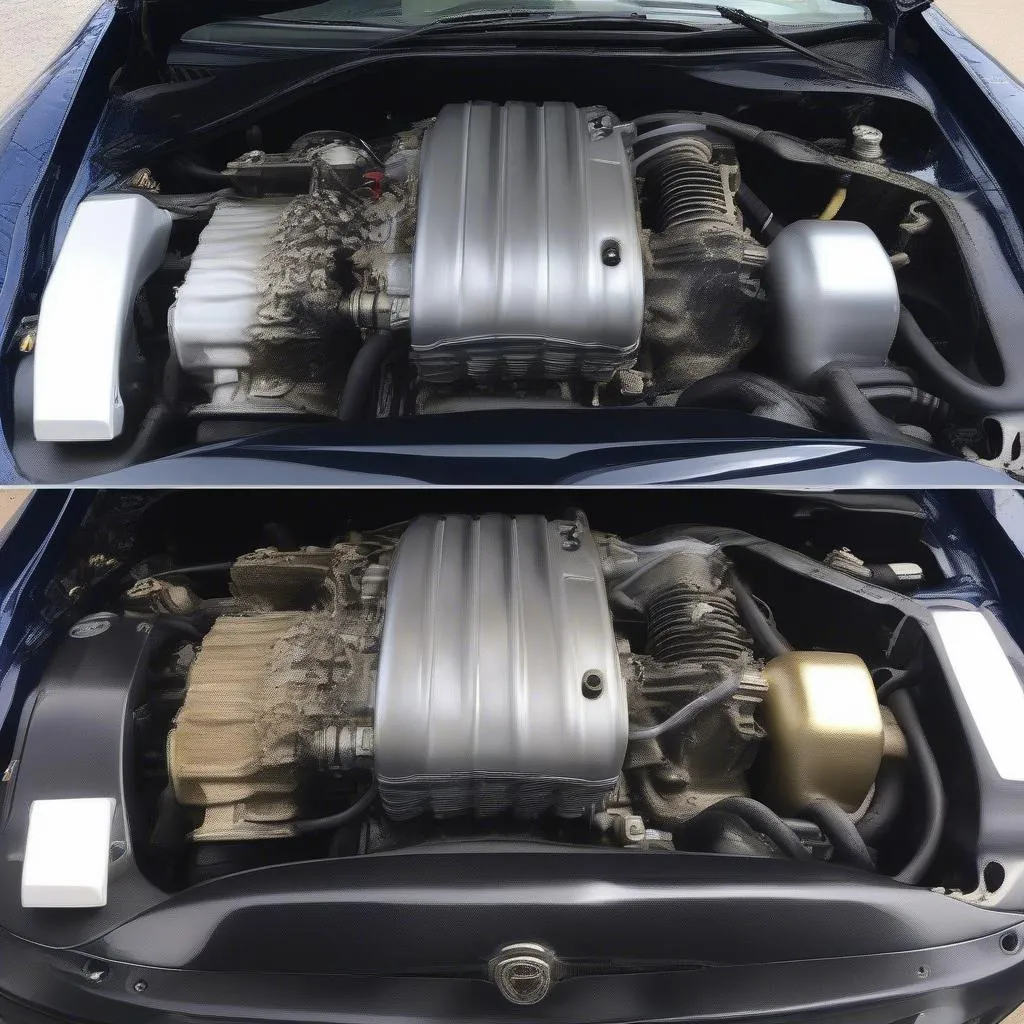 Car engine detailing: before and after