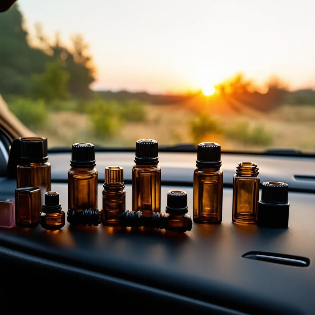 essential oil bottles and car