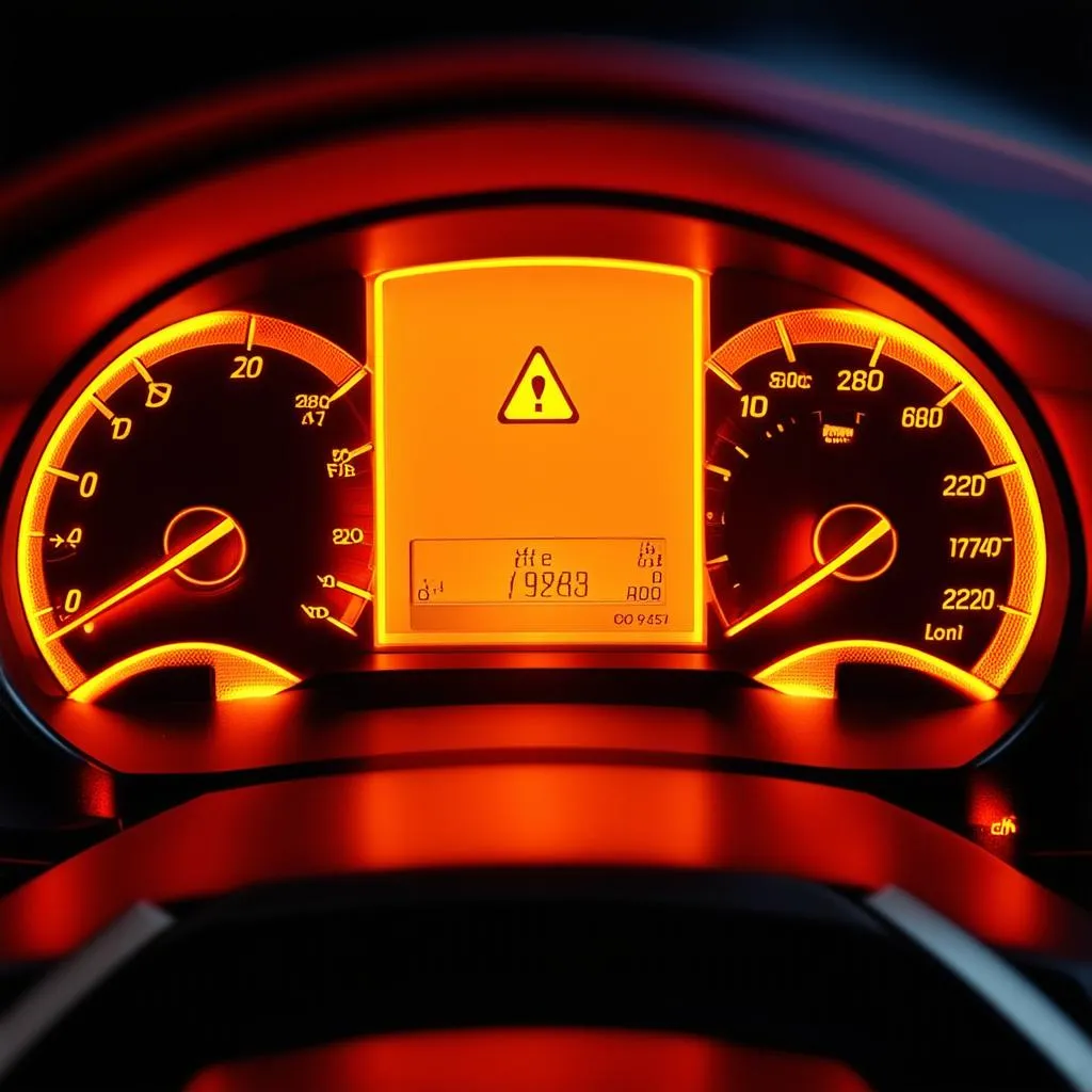 European car dashboard with a warning light on