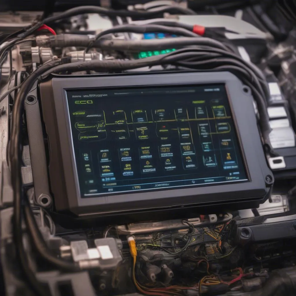 Close-up of an Electronic Control Unit (ECU) in a European car