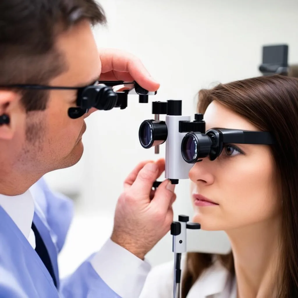 Eye doctor examining a patient