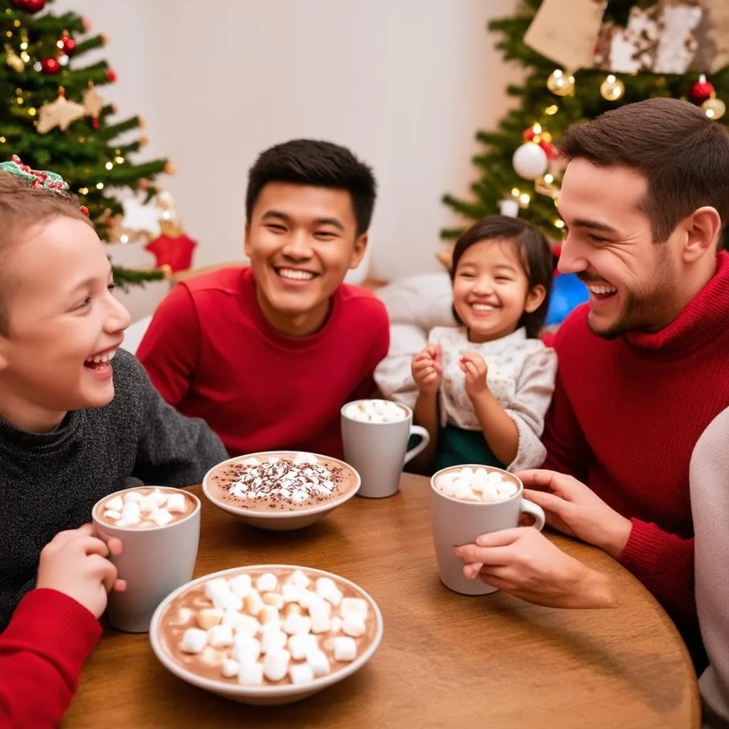 Family enjoys hot chocolate