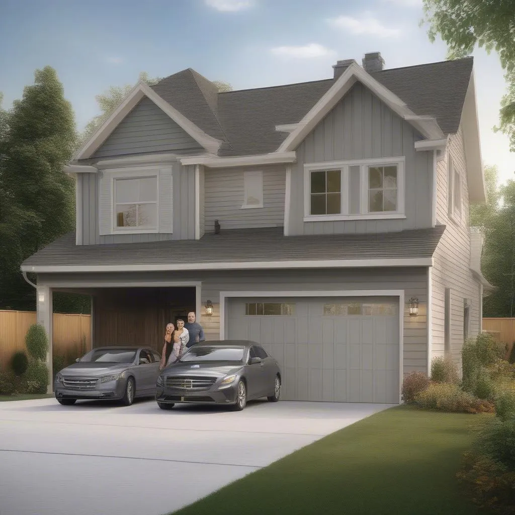 family enjoying their 3 car garage 4 bedroom home