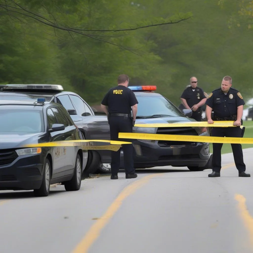 Fatal car accident investigation scene in Indiana