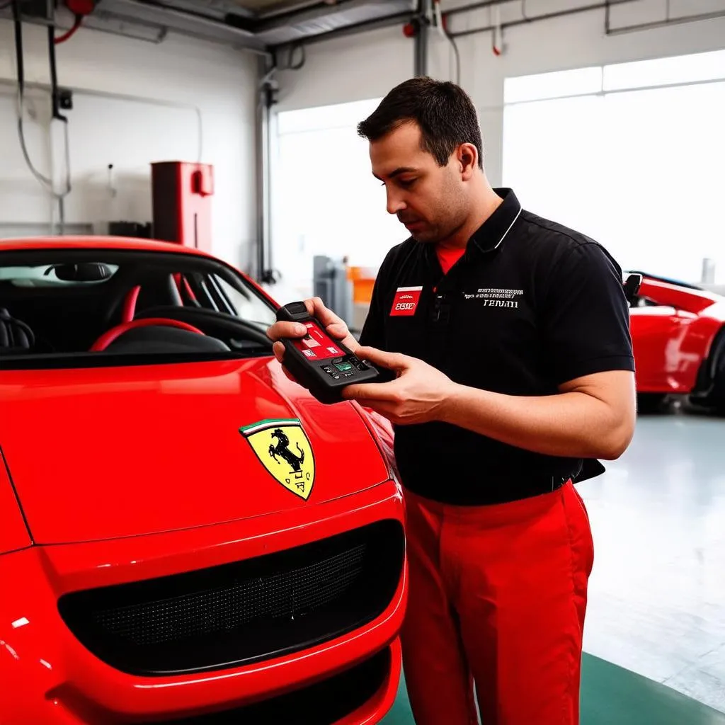 Ferrari Mechanic using OBD Scanner