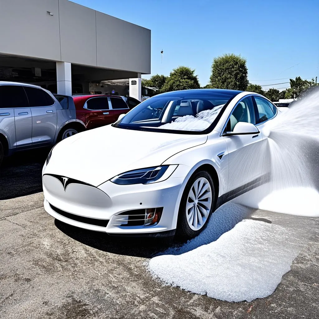 Car wash using a foam cannon