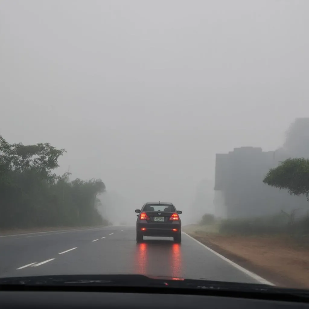 Foggy morning commute on a Los Banos road