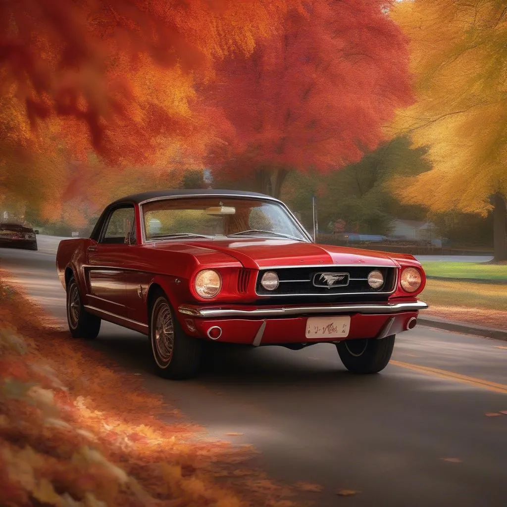 Classic Ford Mustang on a scenic drive in Franklin, Tennessee