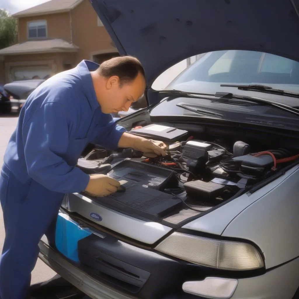 Mechanic Inspecting 2001 Ford Windstar