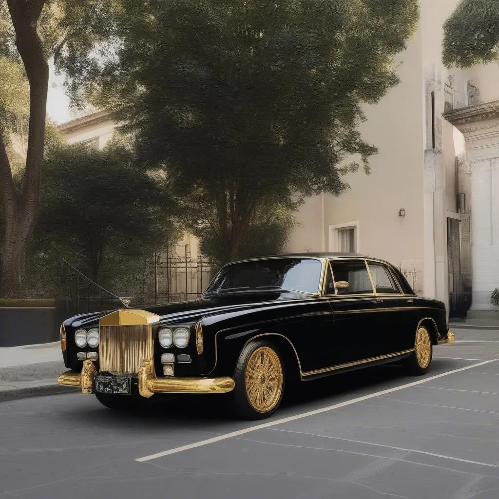 A black car with gold rims, showcasing the timeless elegance of the combination.