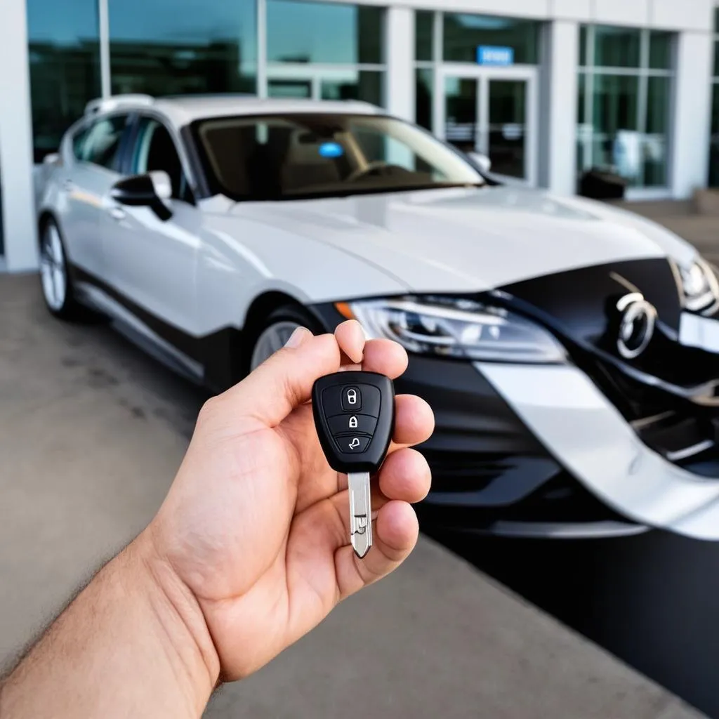 happy car buyer with new car