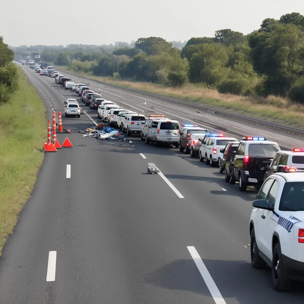 Highway Traffic Jam After Accident