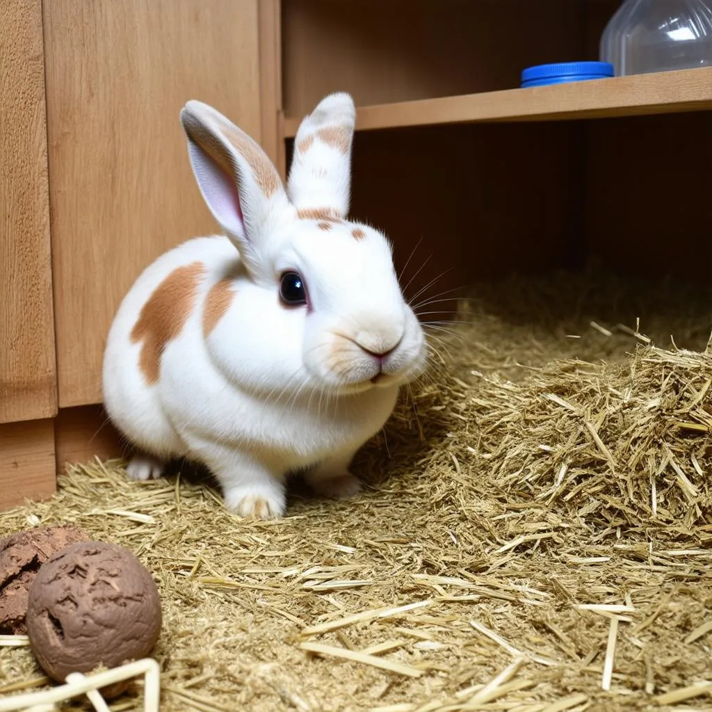 Holland Lop Rabbit in a Spacious Hutch