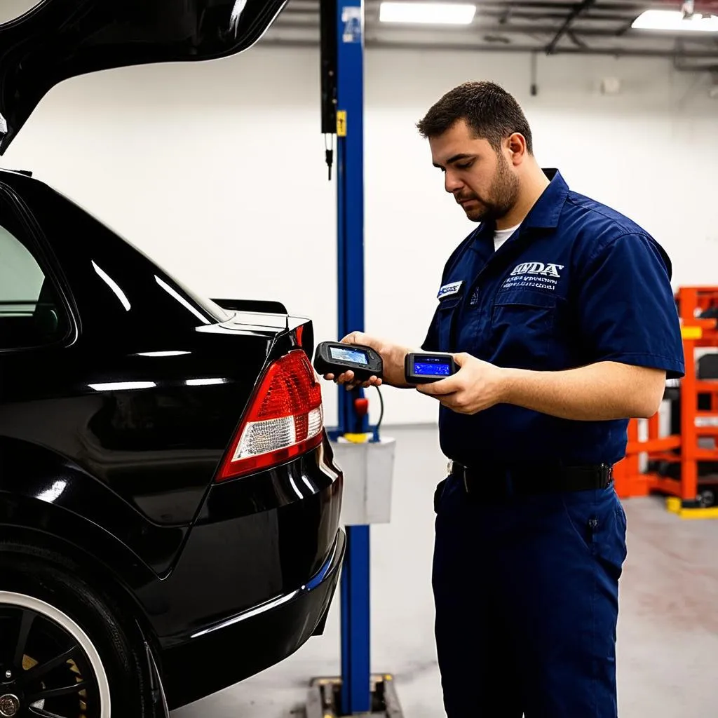 Mechanic Connecting OBD Scanner to Honda Civic