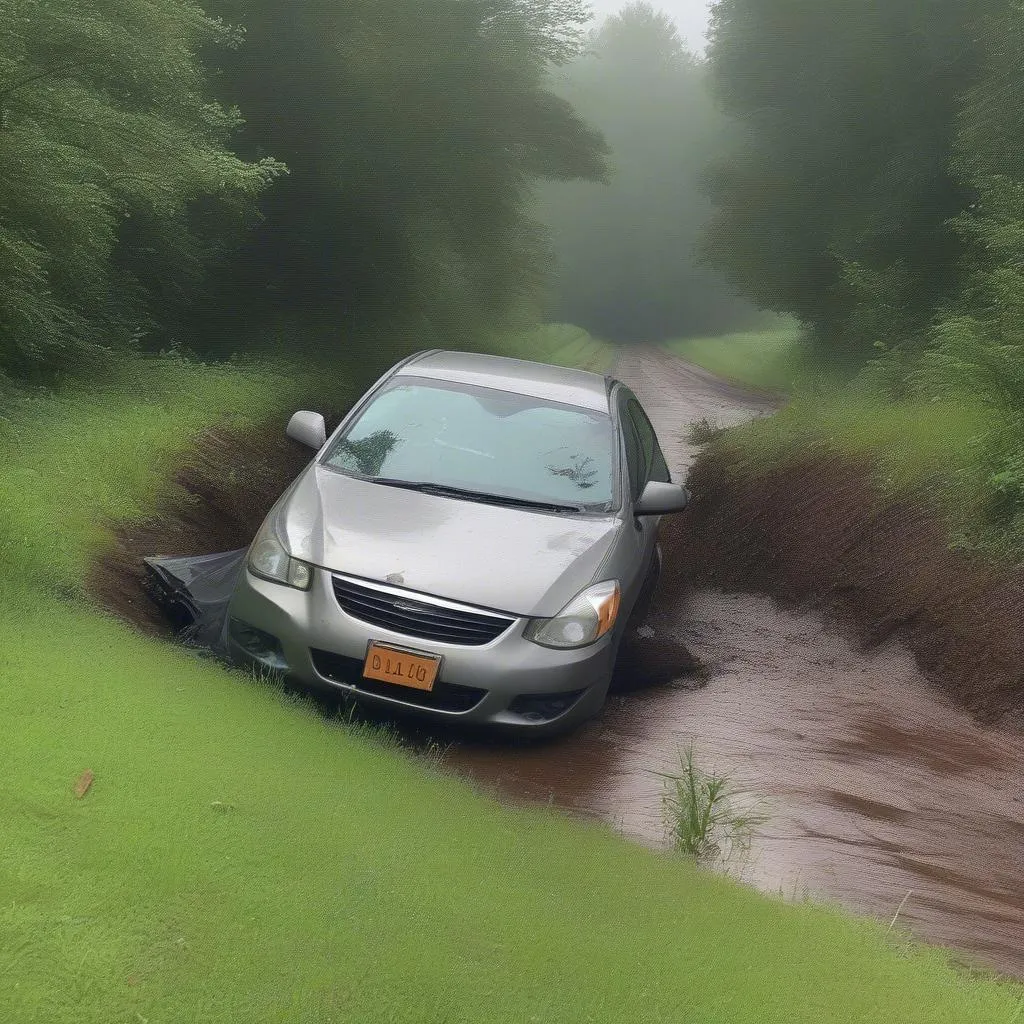 Single-car accident caused by hydroplaning