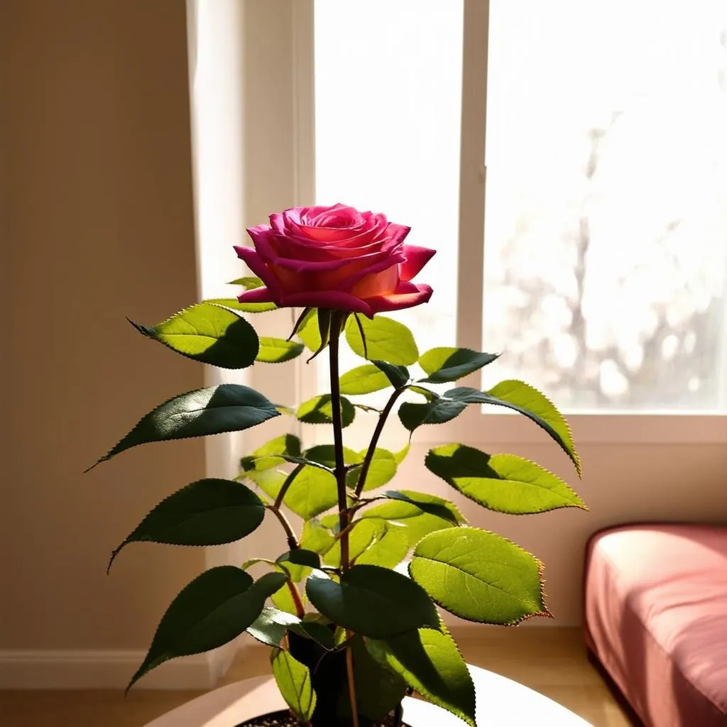 Indoor Rose Plant in Sunlight