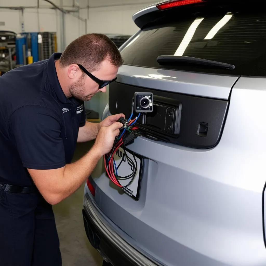 Technician Installing Backup Camera