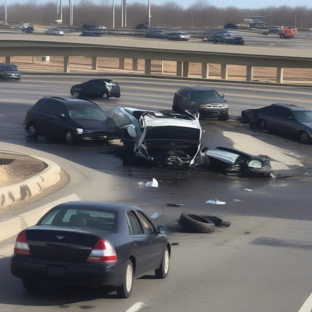 Car accident on Interstate 60 damage