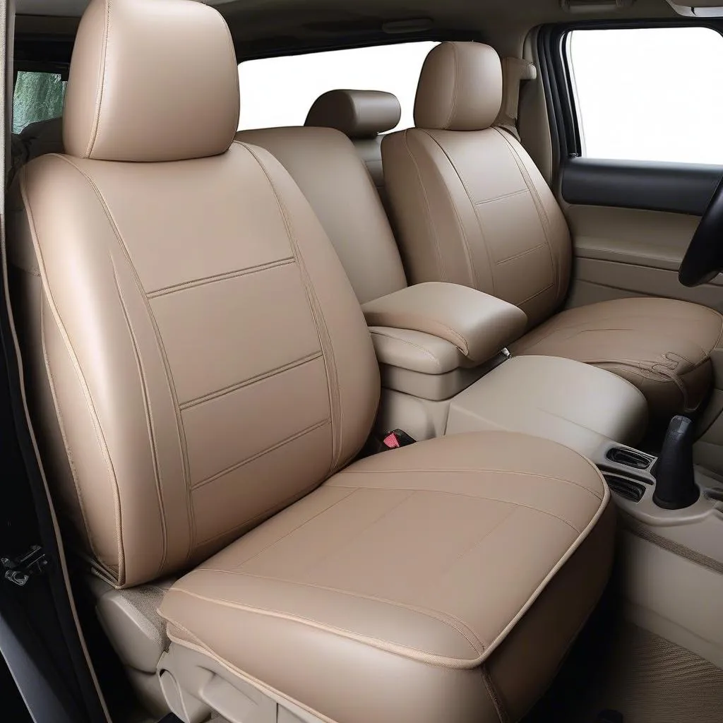 A high-quality set of Jeep Wrangler car seat covers made of luxurious leatherette, providing both protection and style for your off-road adventures.