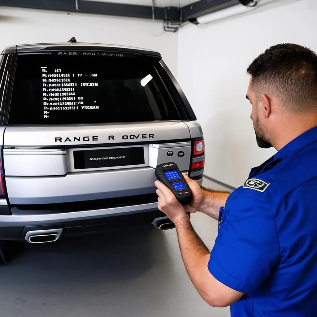 Mechanic using a JLR OBD tool