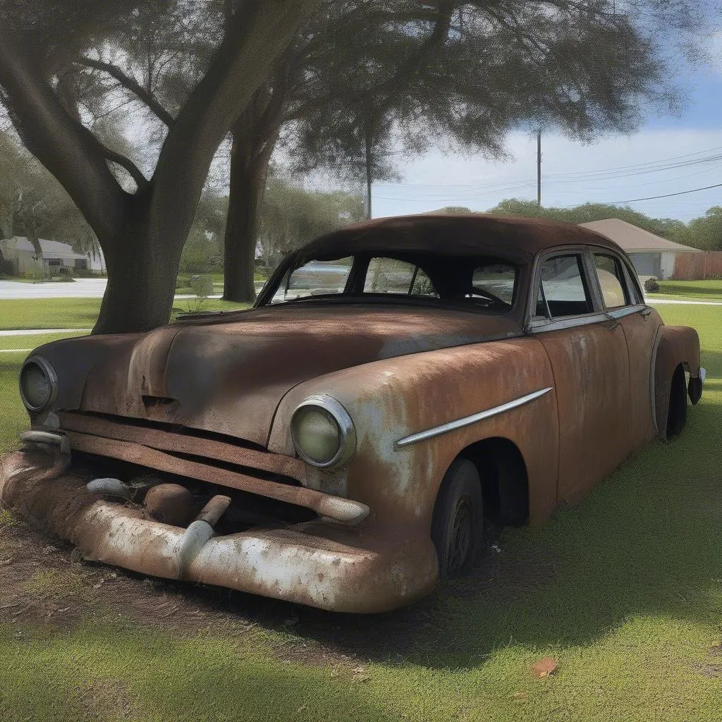 Junk car on the side of the road in Tampa