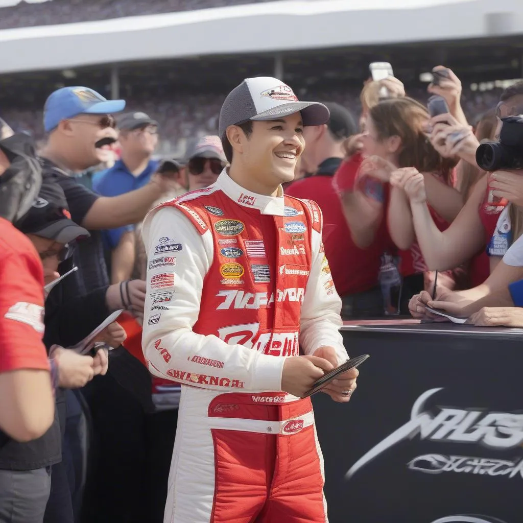 Kyle Larson signing autographs for fans