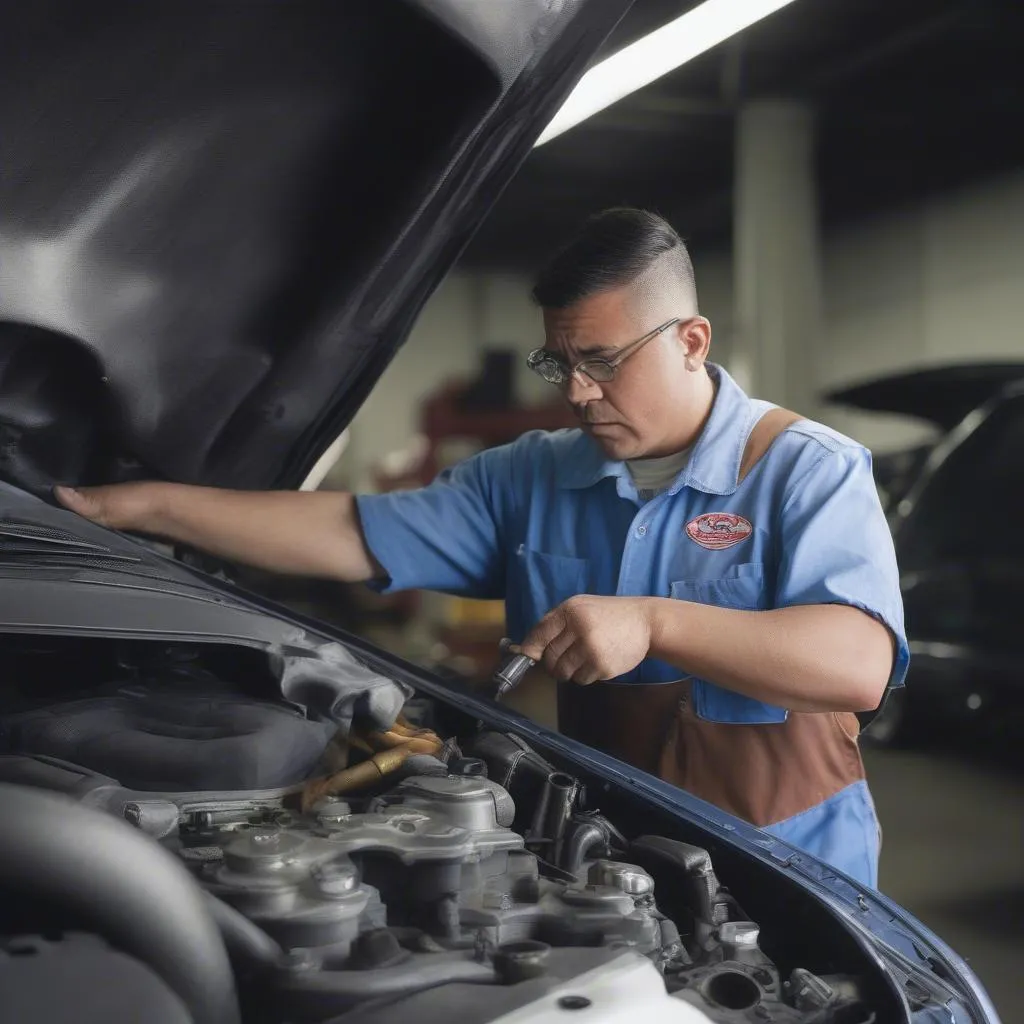 Mechanic in Laredo working under the hood