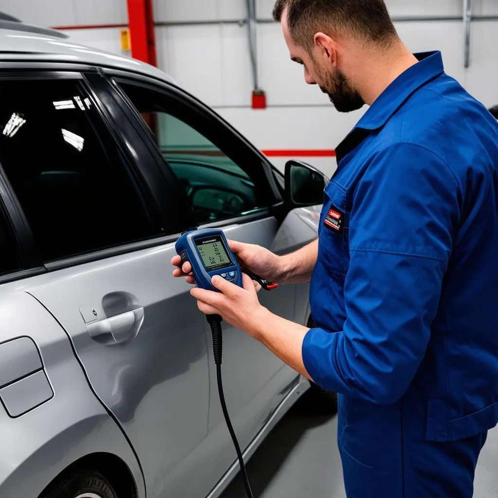 Mechanic using a live data OBD scanner