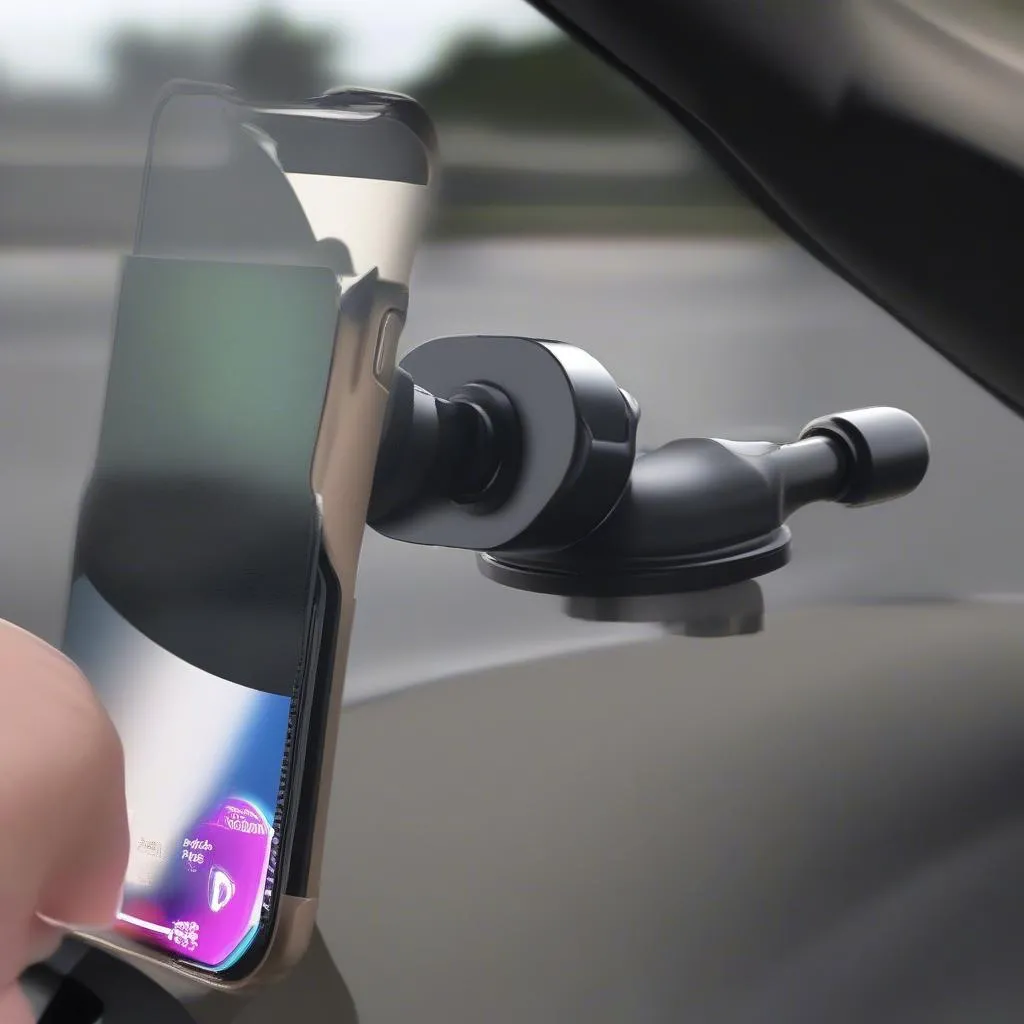 Magnetic car holder for iPhone on windshield