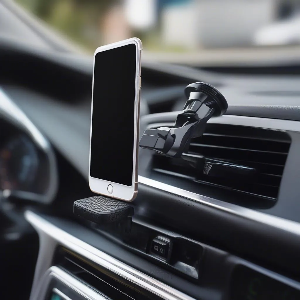 magnetic-phone-holder-mounted-to-the-dashboard