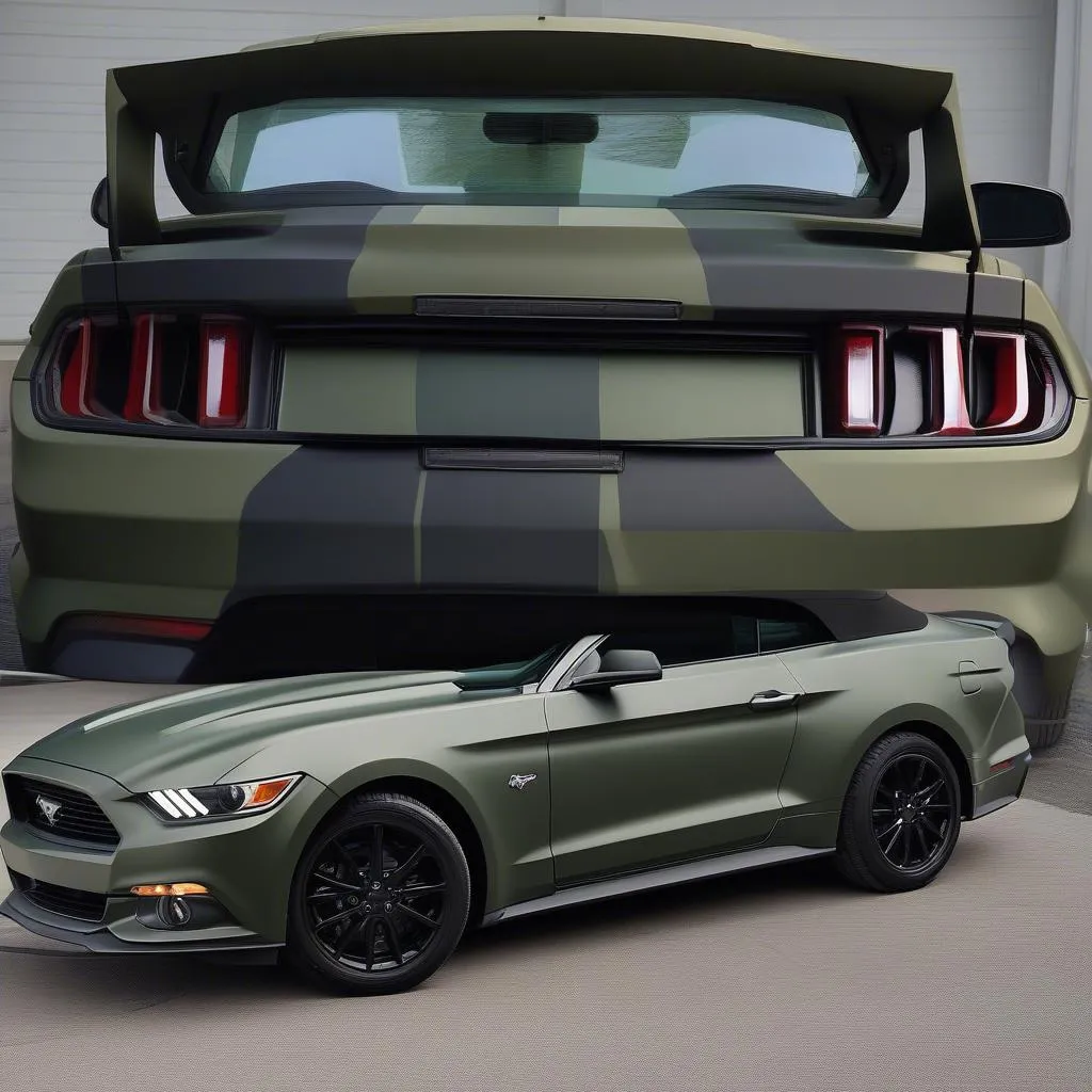 Matte Military Green Wrap on a Ford Mustang