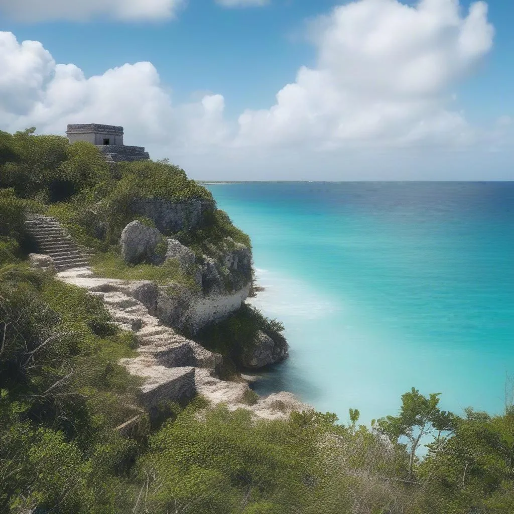 Mayan ruins overlooking the ocean in Tulum