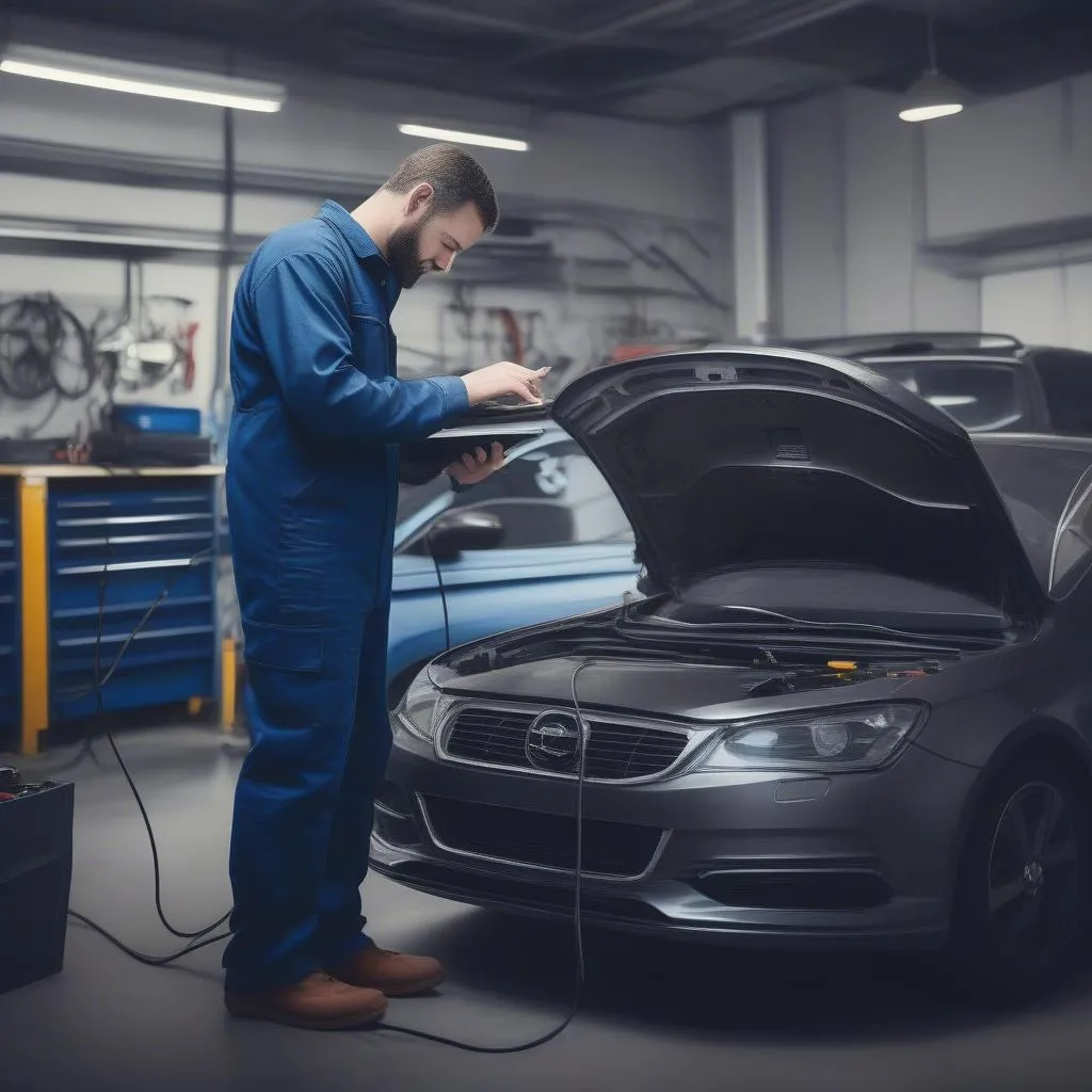 Mechanic Analyzing Diagnostic Data