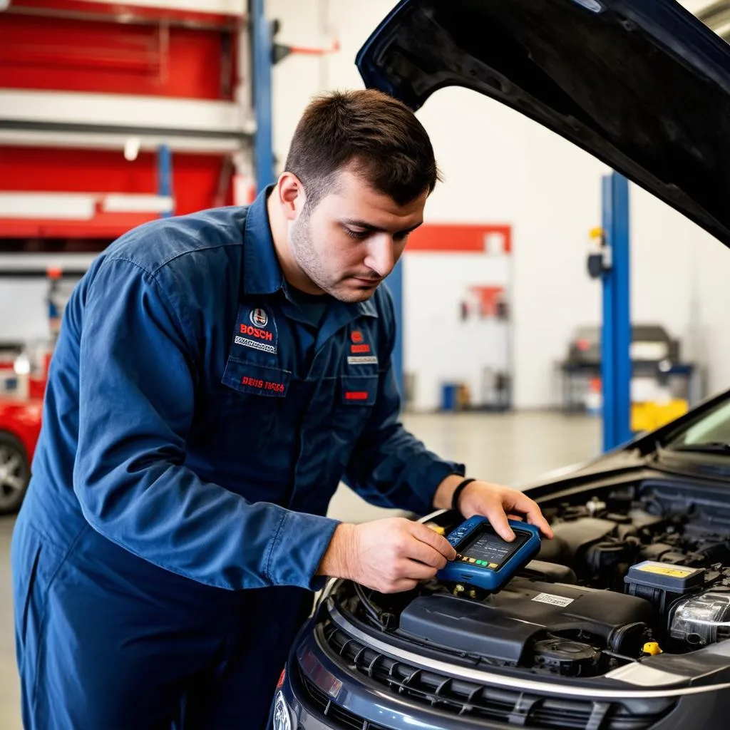 Mechanic Analyzing OBD Scanner Data