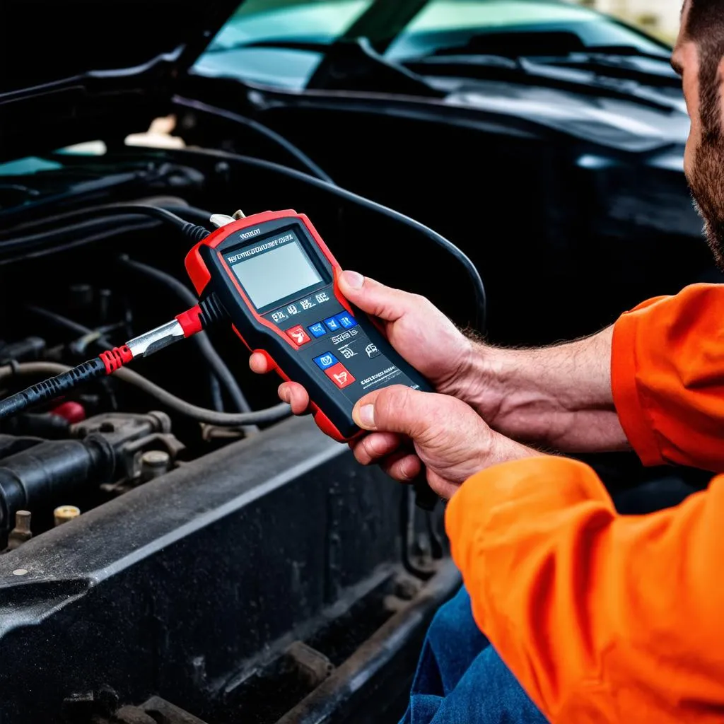 Mechanic checking car diagnostics