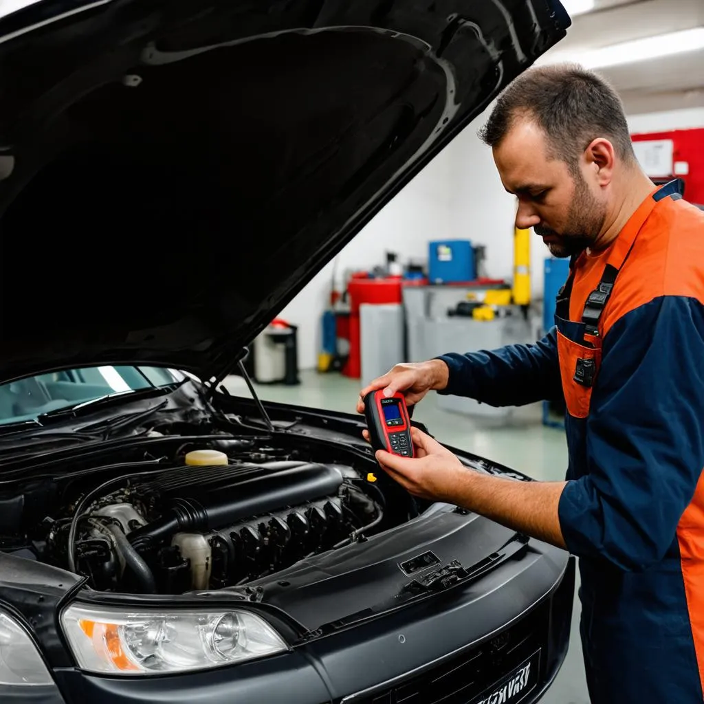 Mechanic Inspecting Engine