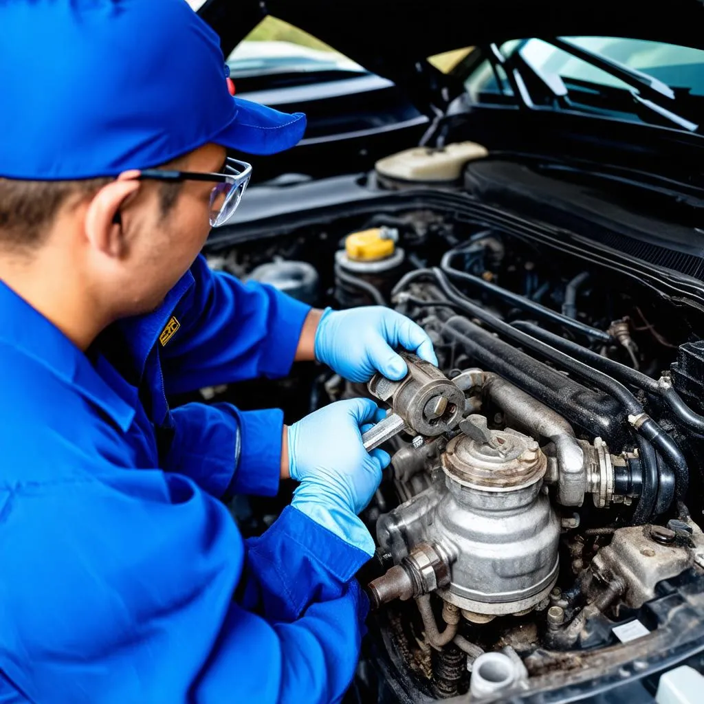 Mechanic Checking EGR Valve