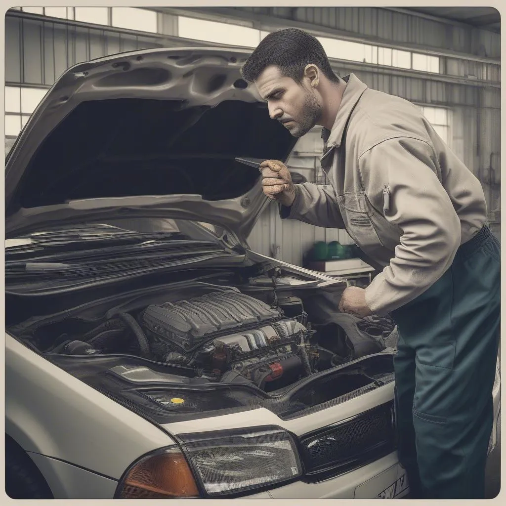 Car Mechanic Checking Engine