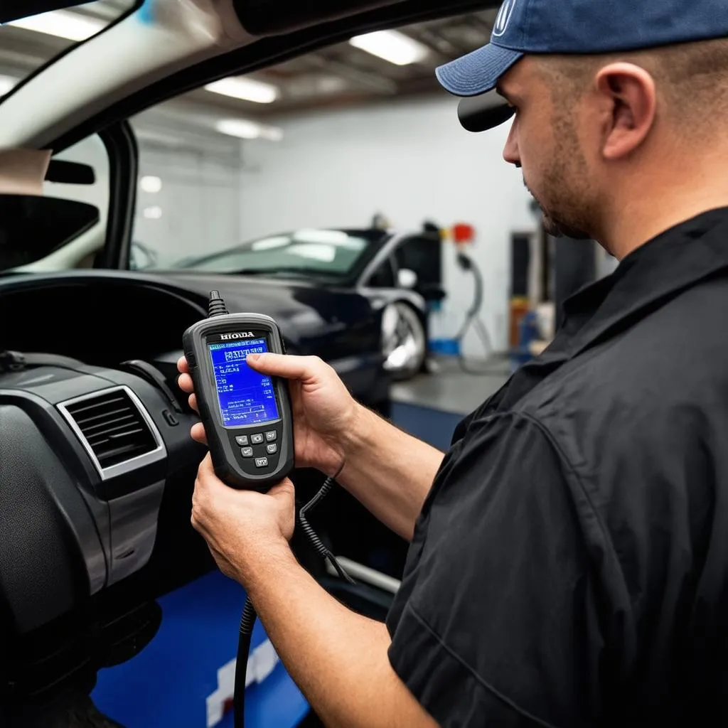 Mechanic Diagnosing Car