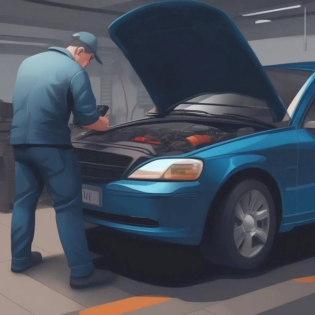 Mechanic Diagnosing Car