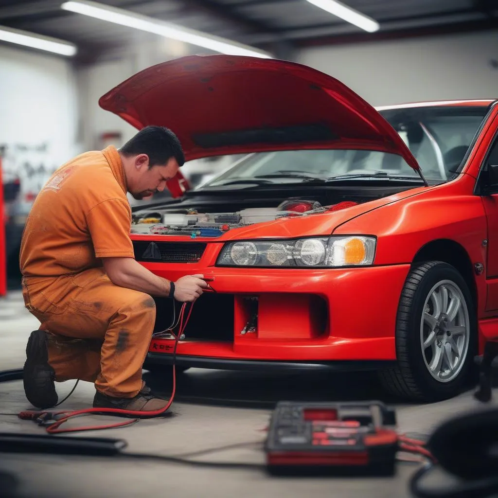 Mechanic Diagnosing Car