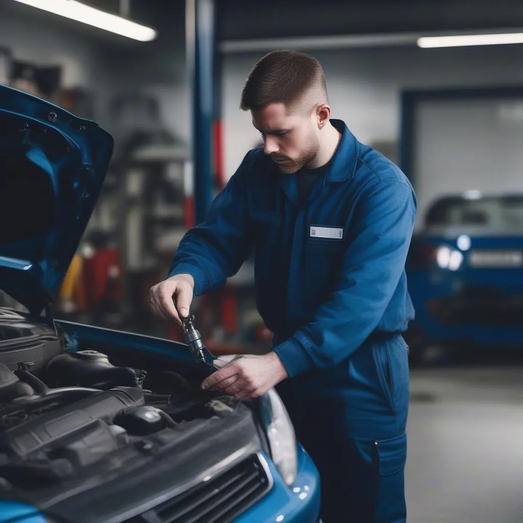 Mechanic Diagnosing Car Engine